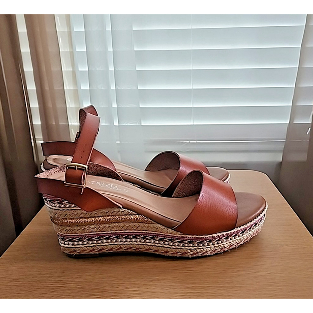 Patrizia Tisch Woven Pink Fushia Wedge Espadrille Sandal US 9.5 EU41 Cognac - Picture 5 of 9